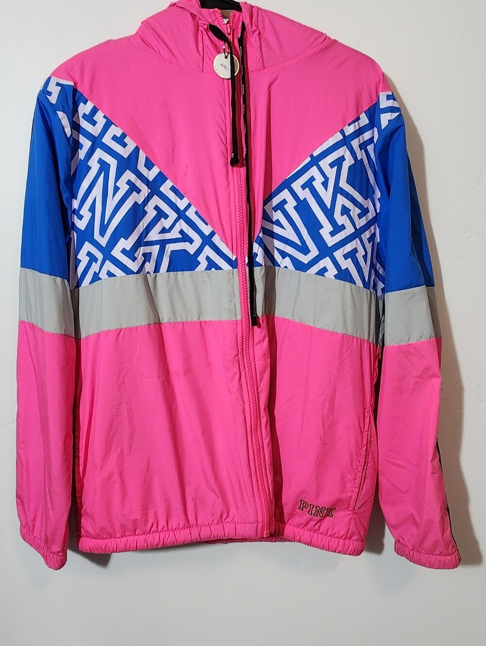 Victoria's Secret Pink and Blue Colorblock Hooded Windbreaker